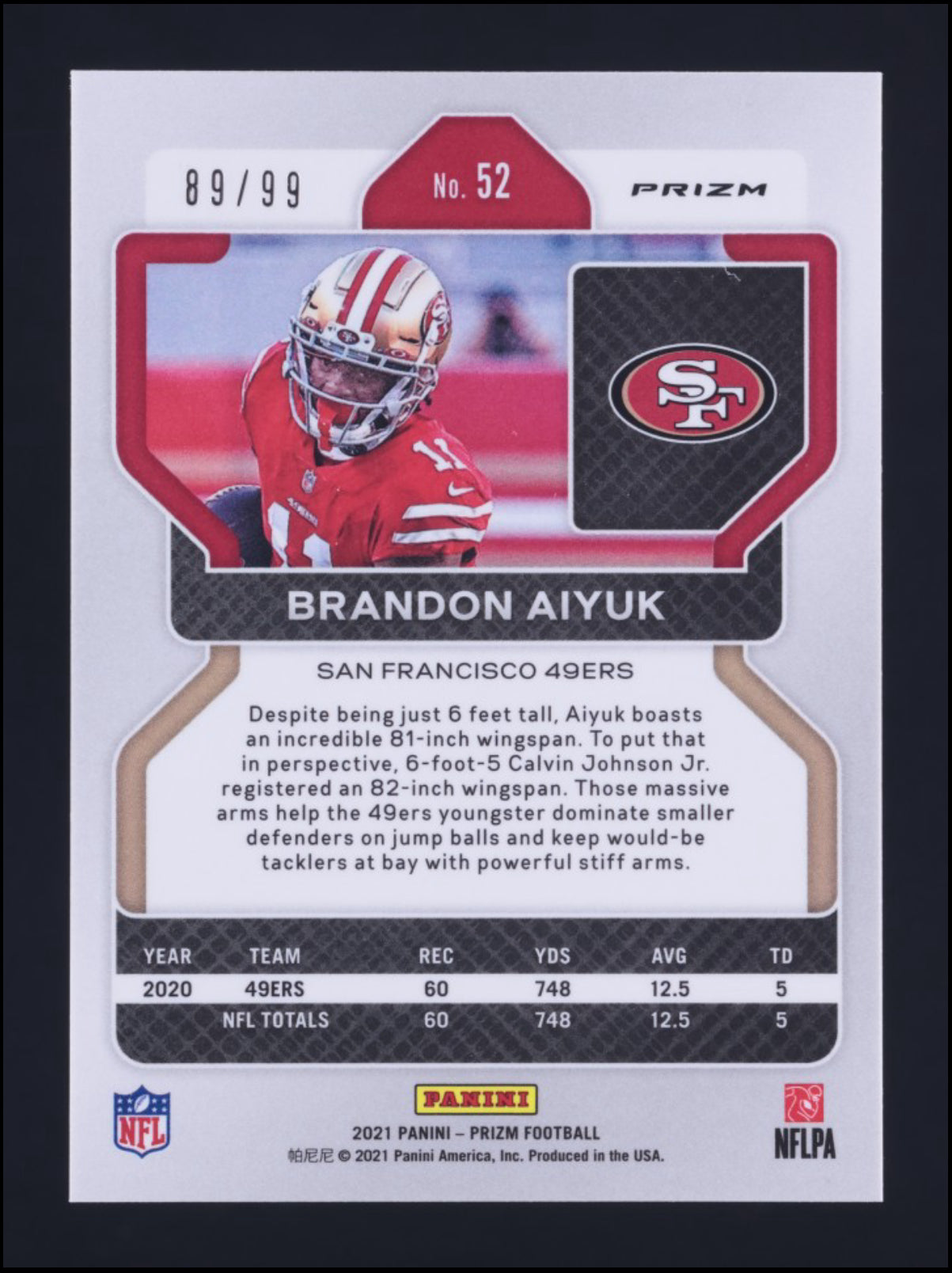 2021 Panini Prizm Brandon Aiyuk Cracked Blue Ice /99 #52 49ers