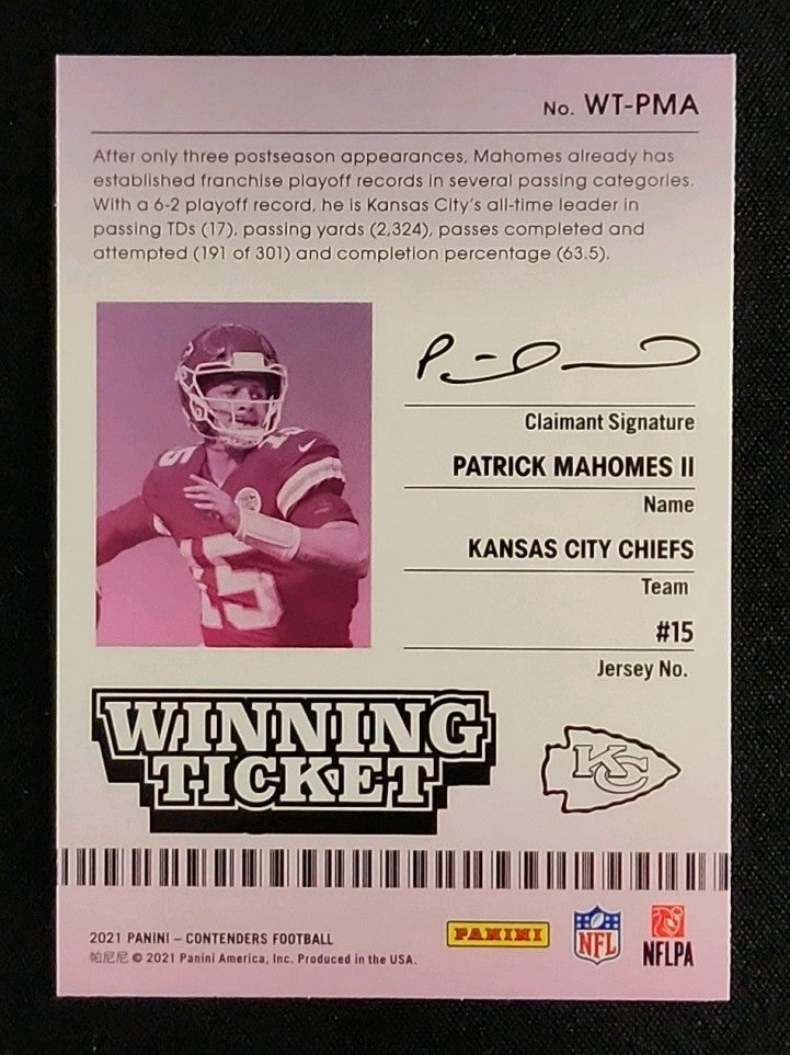 2021 Panini Contenders PATRICK MAHOMES II WINNING TICKET KC Chiefs #Wt-Pam