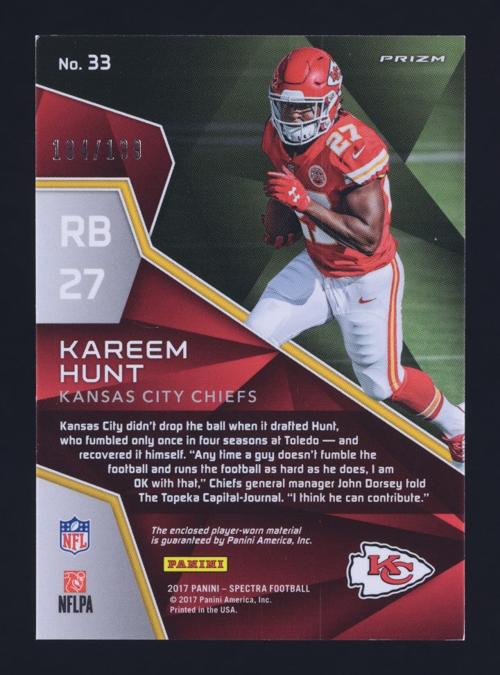 2017 Panini Spectra Monumental Memorabilia #33 Kareem Hunt /199 CHIEFS